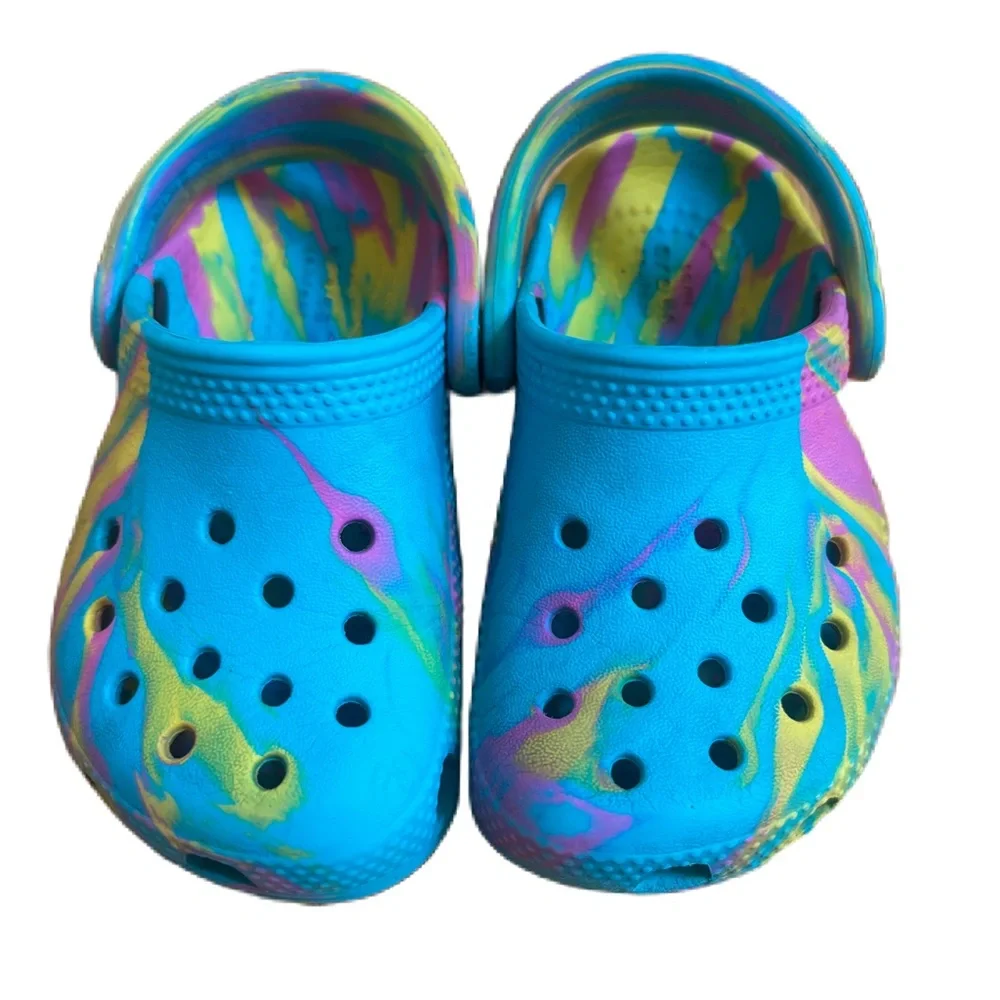 Crocs Toddler C7‎ Size 7 Vibrant Kids Classic Clogs Water Shoes Blue Yellow Pink